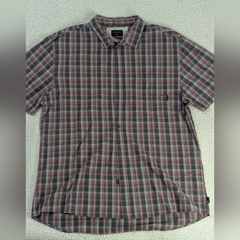 Quiksilver Men's Plaid Button-Down Shirt - Black and Red